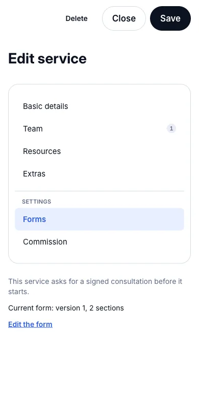 Services that require a signed consultation form first — Forms — the form clients sign — Phone