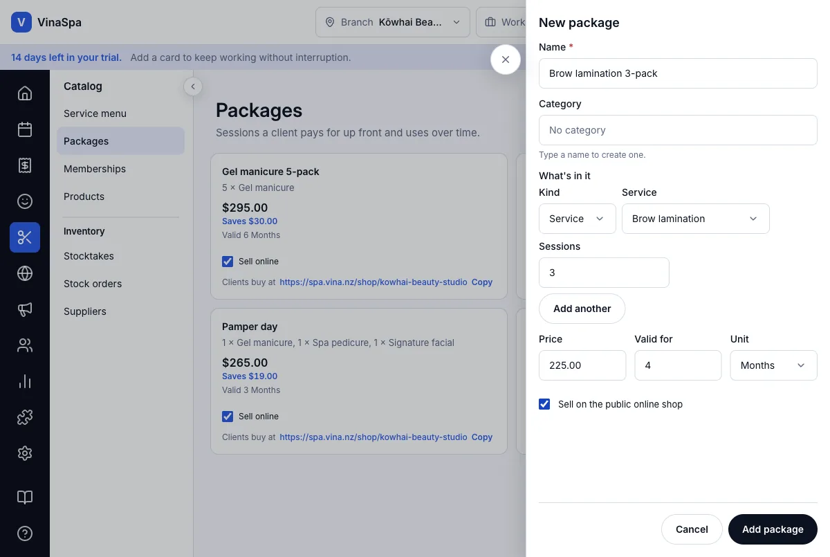 Prepaid service packages — New package — 3 × Brow lamination for $225 — Computer