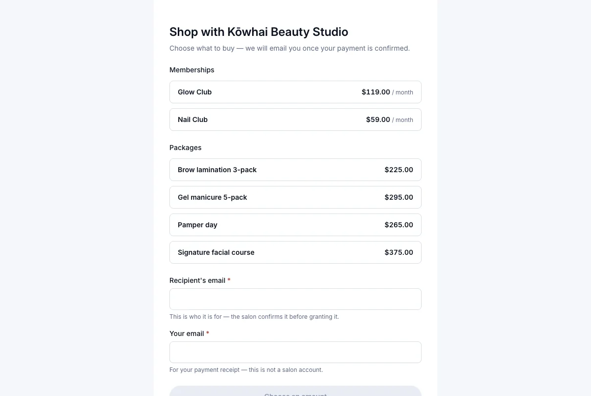 Prepaid service packages — In the salon's online shop — Computer