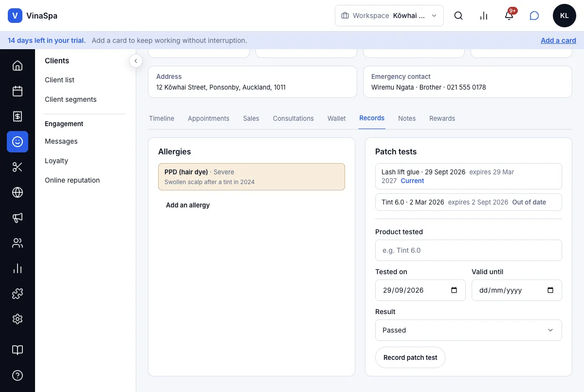 Allergy and medical notes — Result — the allergy on the Records tab — Computer