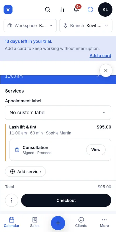 The client signs by hand or types their name — Result — Signed · Proceed on the booking — Phone