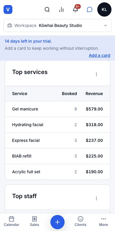 Top services and top staff — Top services and Top staff — Phone