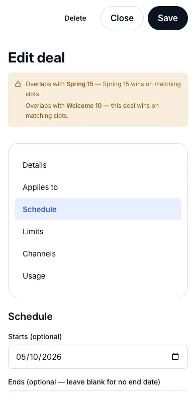 Flash sales over a date range — Schedule — 5 to 11 October — Phone