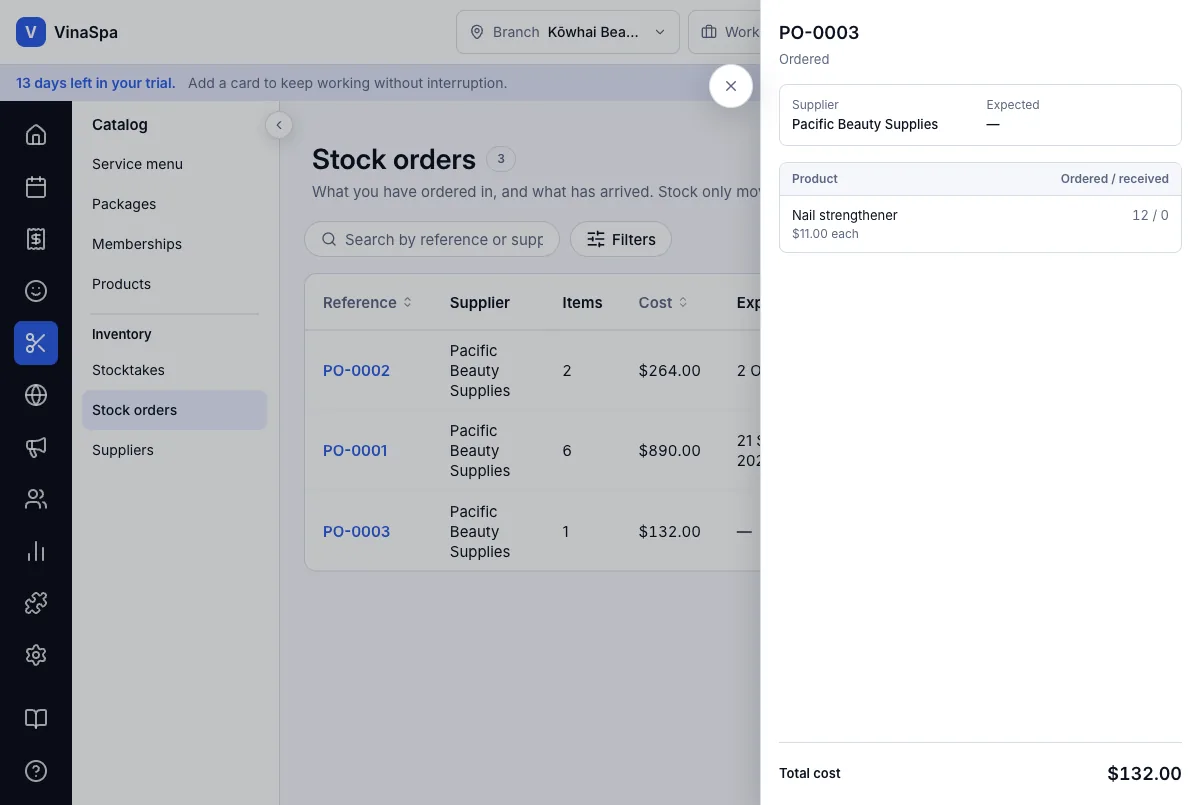 Retail products, sellable at the till — Receive PO-0003 — 12 arrived — Computer