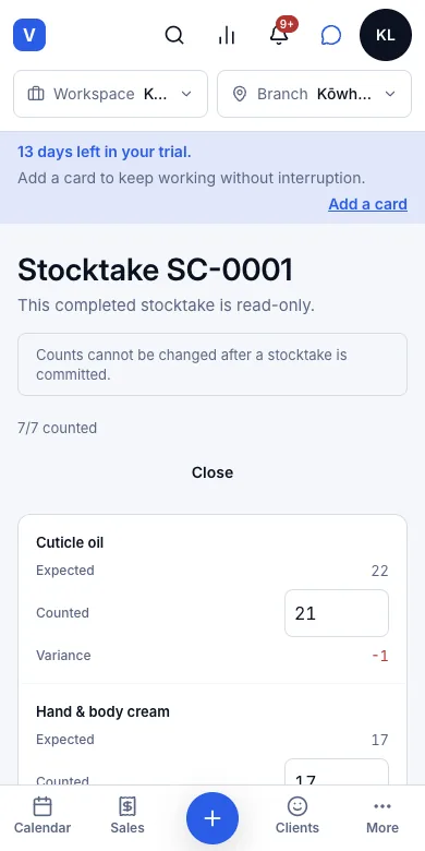 Regular stocktakes — Result — committed and read-only — Phone