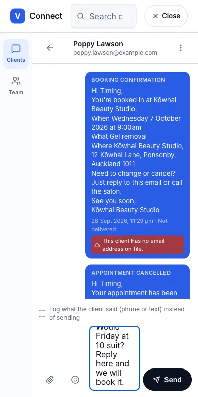 Reply by email from inside the thread — A reply to Poppy about her Nail Club session — Phone