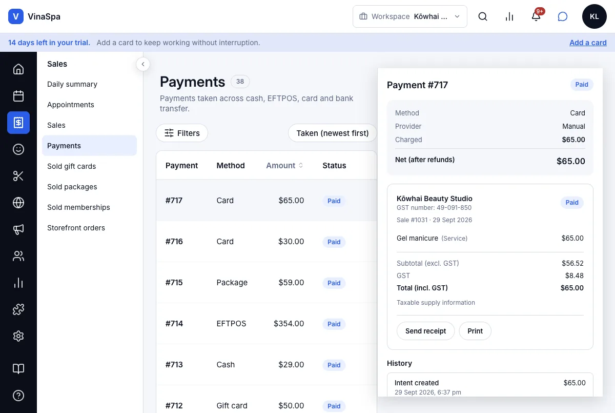 Card payment through Windcave — Payment #717 — Card, provider Manual — Computer