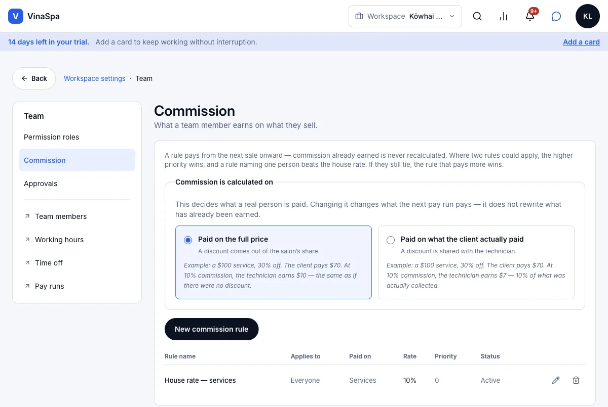 Staff commission and payroll (partly) — Result — the rule in the list — Computer