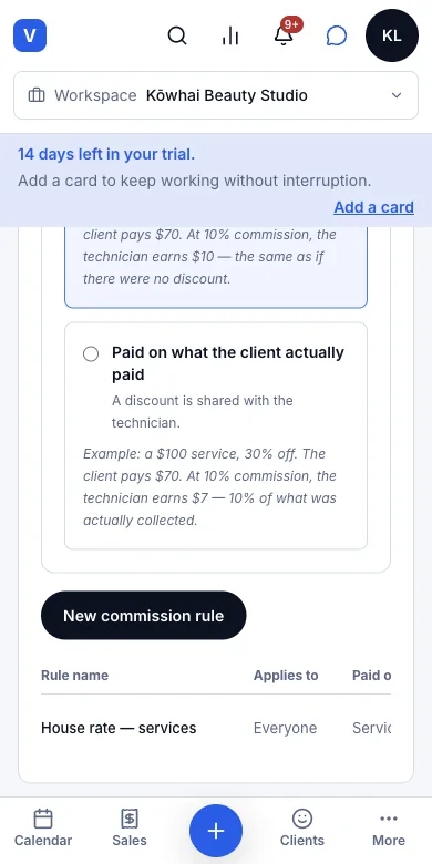 Staff commission and payroll (partly) — Result — the rule in the list — Phone