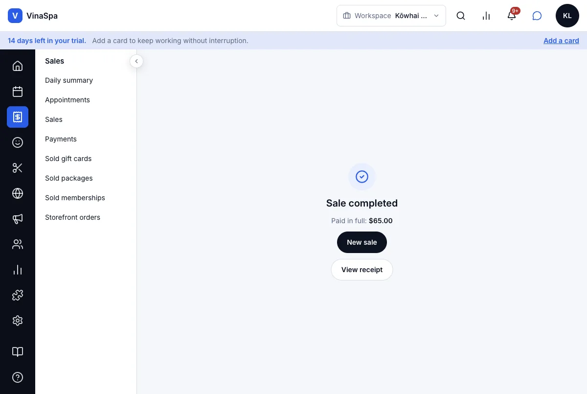 Send the client a receipt after payment — Sale completed — the receipt is on its way — Computer