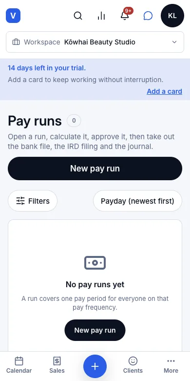 Staff commission and payroll (partly) — Pay runs — Phone