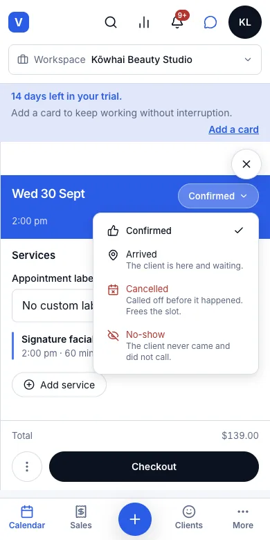 Book, reschedule and cancel appointments — Step 1–2 — the status menu — Phone