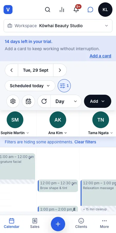 Multi-criteria calendar filters — Result — finished and started visits hidden — Phone
