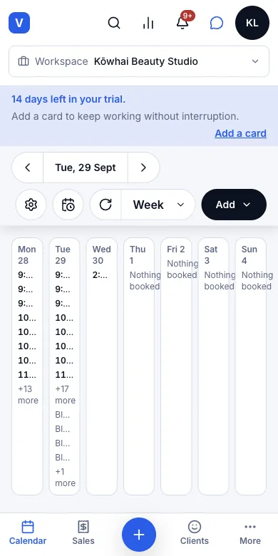 Calendar views: day, 3 days, week, month — Week view — Phone