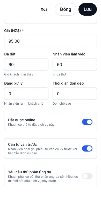 Dịch vụ bắt buộc có phiếu tư vấn trước khi làm — Cần tư vấn trước — đang bật — Điện thoại