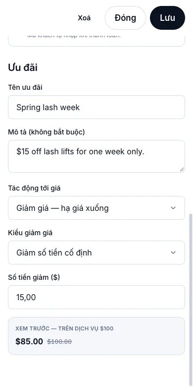 Ưu đãi chớp nhoáng theo khoảng ngày — Ưu đãi chớp nhoáng — giảm $15 — Điện thoại