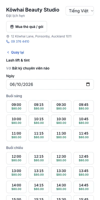 Ưu đãi chớp nhoáng theo khoảng ngày — Kết quả — $80.00 ở mọi giờ ngày 6/10 — Điện thoại