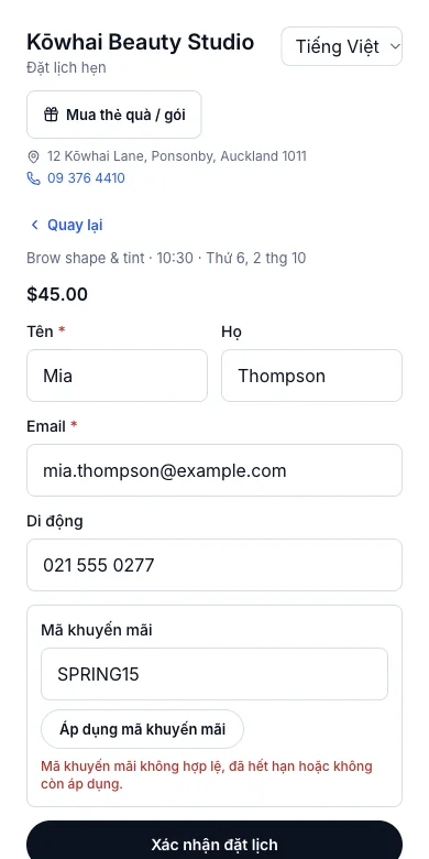 Giới hạn theo ngày và theo khách — Kết quả — lần dùng thứ hai bị từ chối — Điện thoại