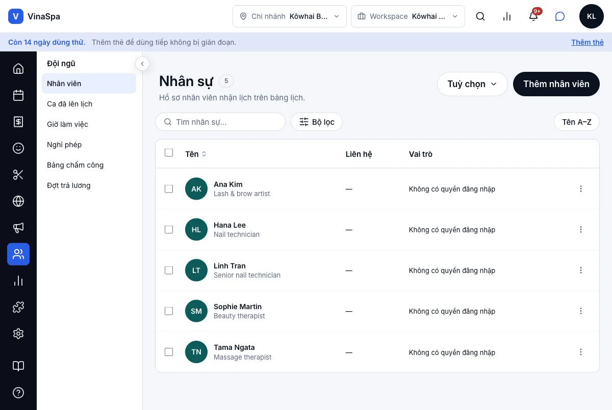 Tạo tài khoản, mời nhân viên qua email — Nhân viên — chưa ai đăng nhập được — Máy tính