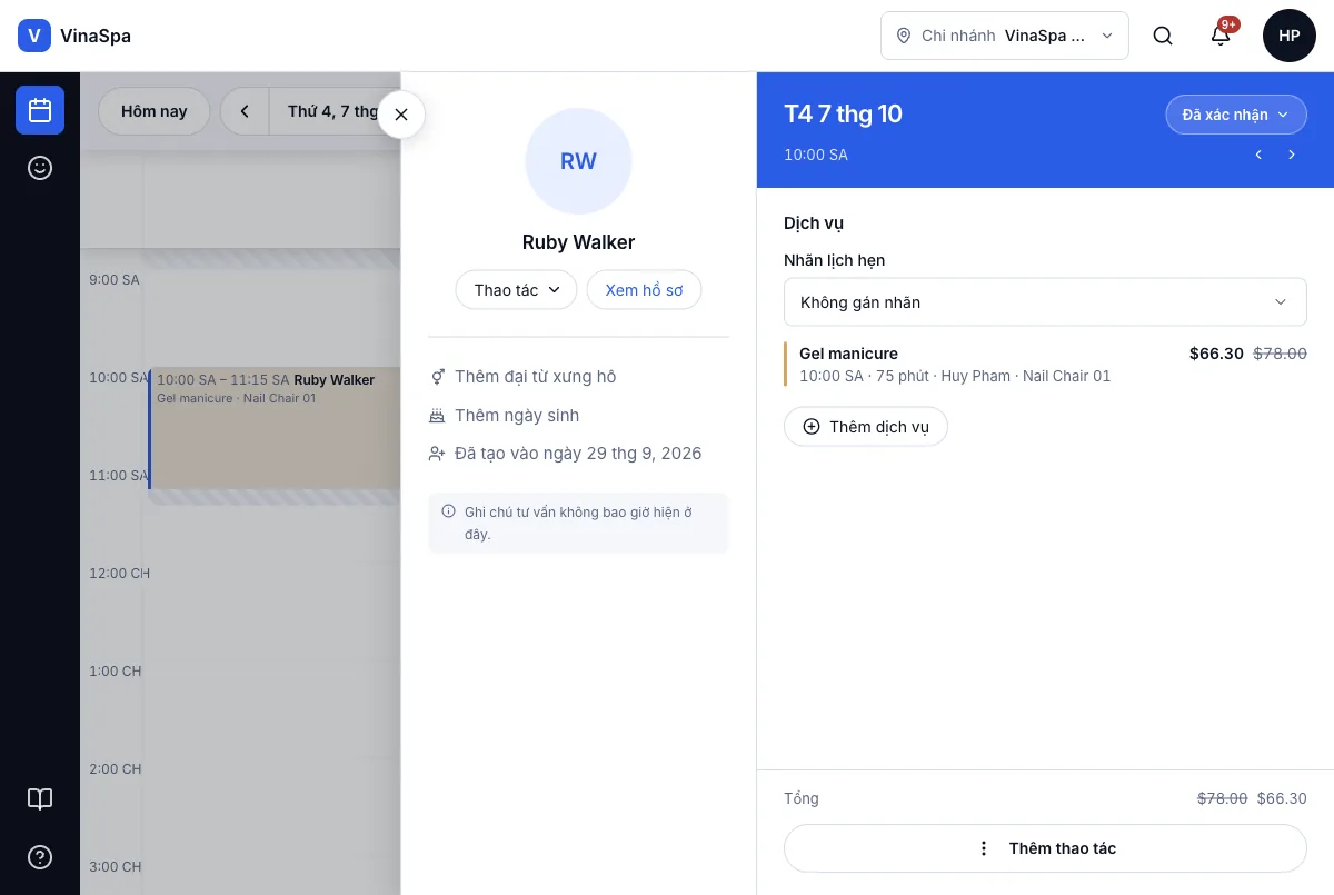 Thợ có login riêng, xem lịch của mình — Một lịch hẹn qua mắt thợ — Máy tính