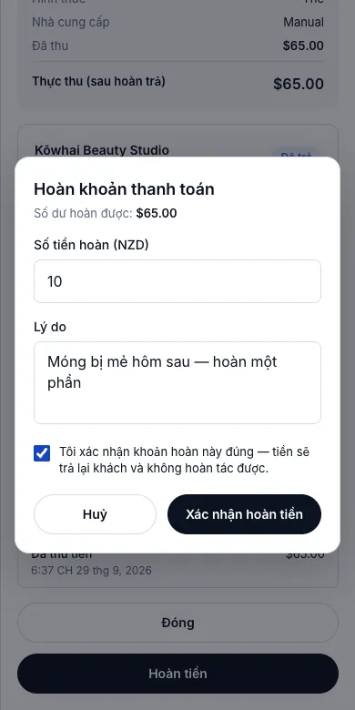Hoàn một phần hoặc toàn bộ — Hoàn $10 cho khoản #717 — Điện thoại