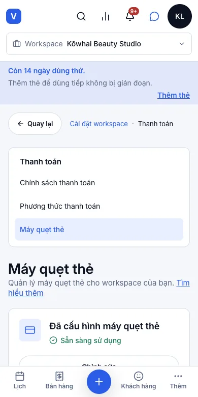 Thanh toán thẻ qua Windcave — Kết quả — đã cấu hình, máy quẹt thẻ thủ công (tiệm demo) — Điện thoại