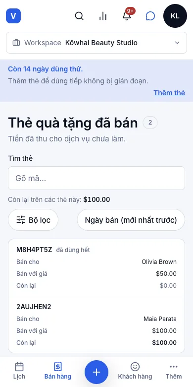 Bán và dùng thẻ quà tặng — Kết quả — M8H4PT5Z đã dùng hết — Điện thoại
