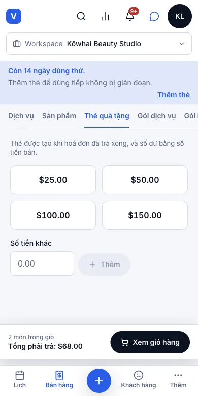 Bán và dùng thẻ quà tặng — Thẻ Thẻ quà tặng — Điện thoại