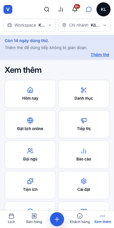 Dùng được trên điện thoại: thanh menu dưới, vuốt đổi ngày — Xem thêm — phần còn lại của menu — Điện thoại