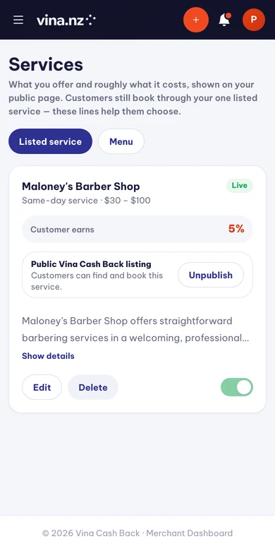 Go live on Cash Back — Mobile